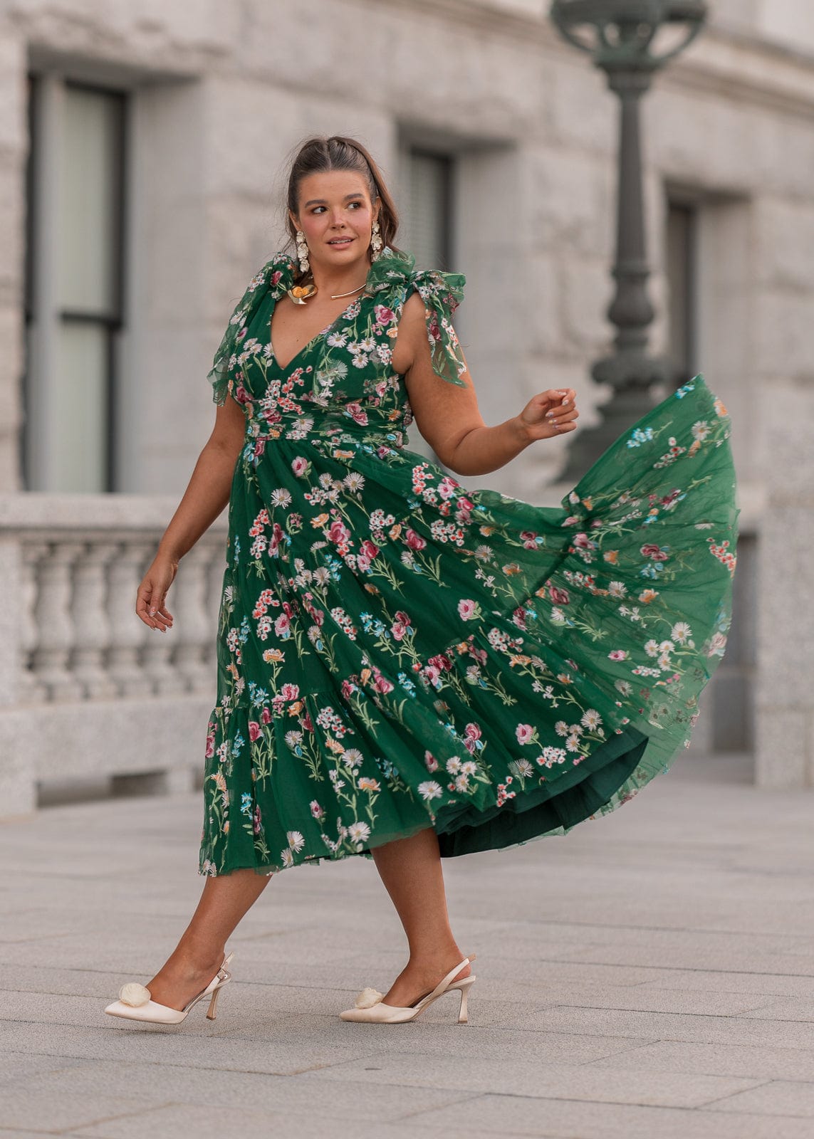 Margaret Floral Midi Dress Emerald