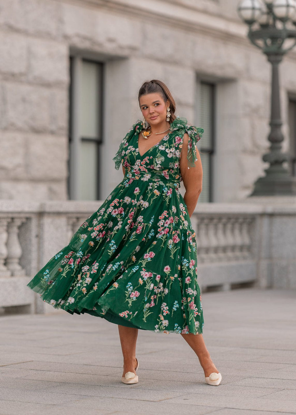 Margaret Floral Midi Dress Emerald