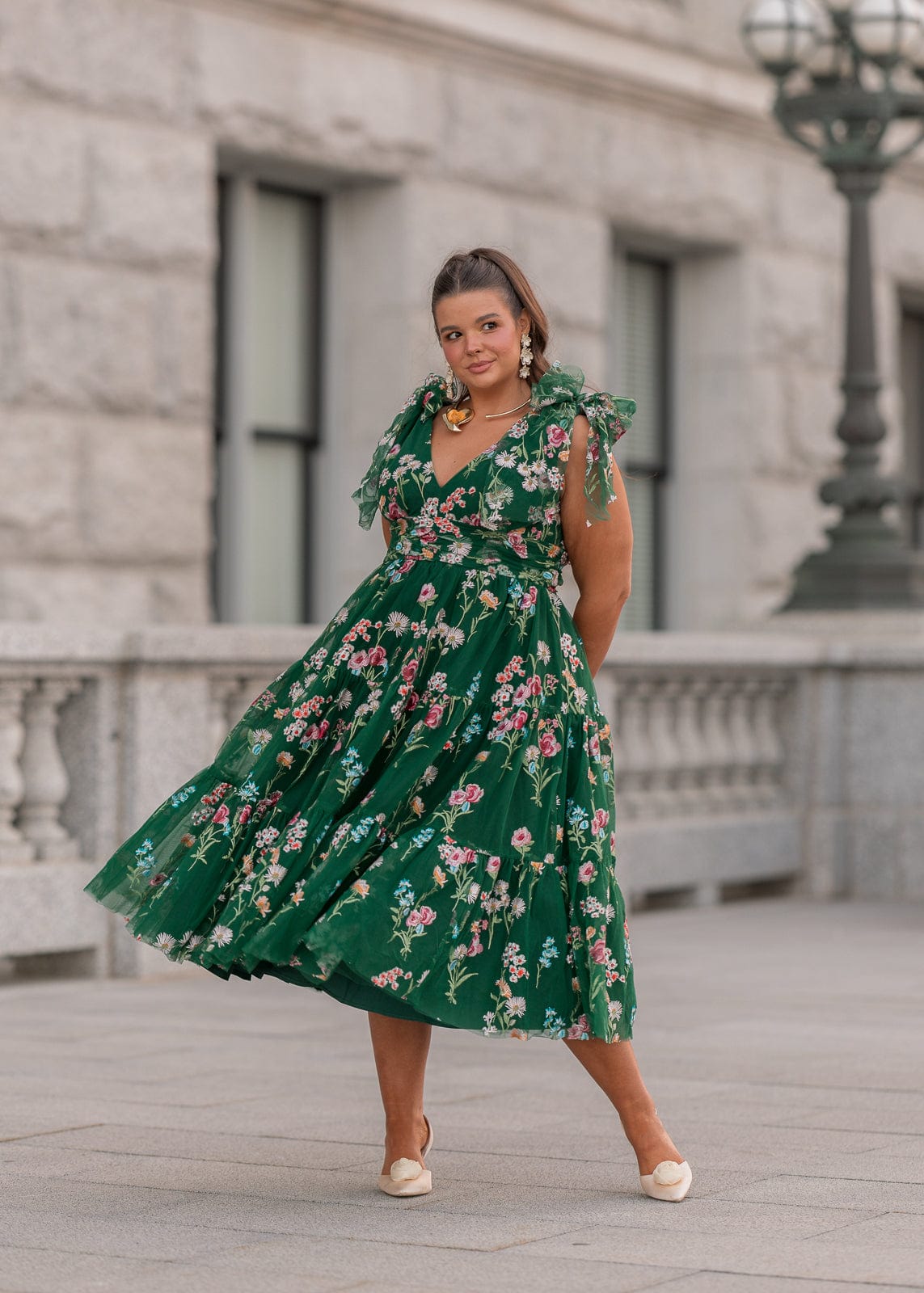 Margaret Floral Midi Dress Emerald