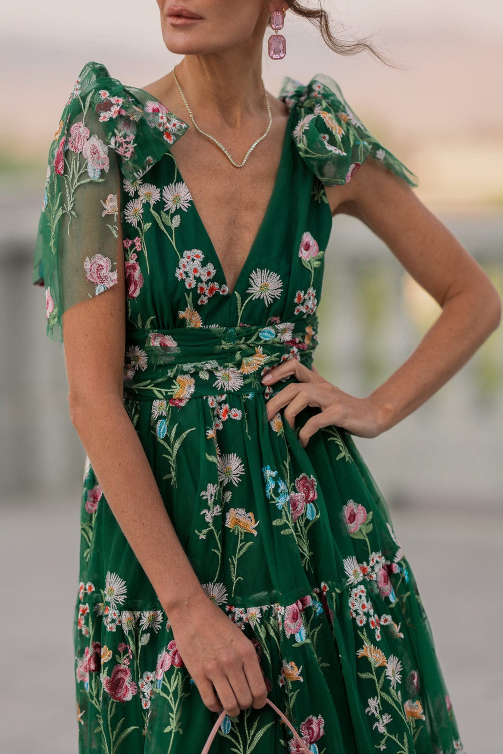 Margaret Floral Midi Dress Emerald