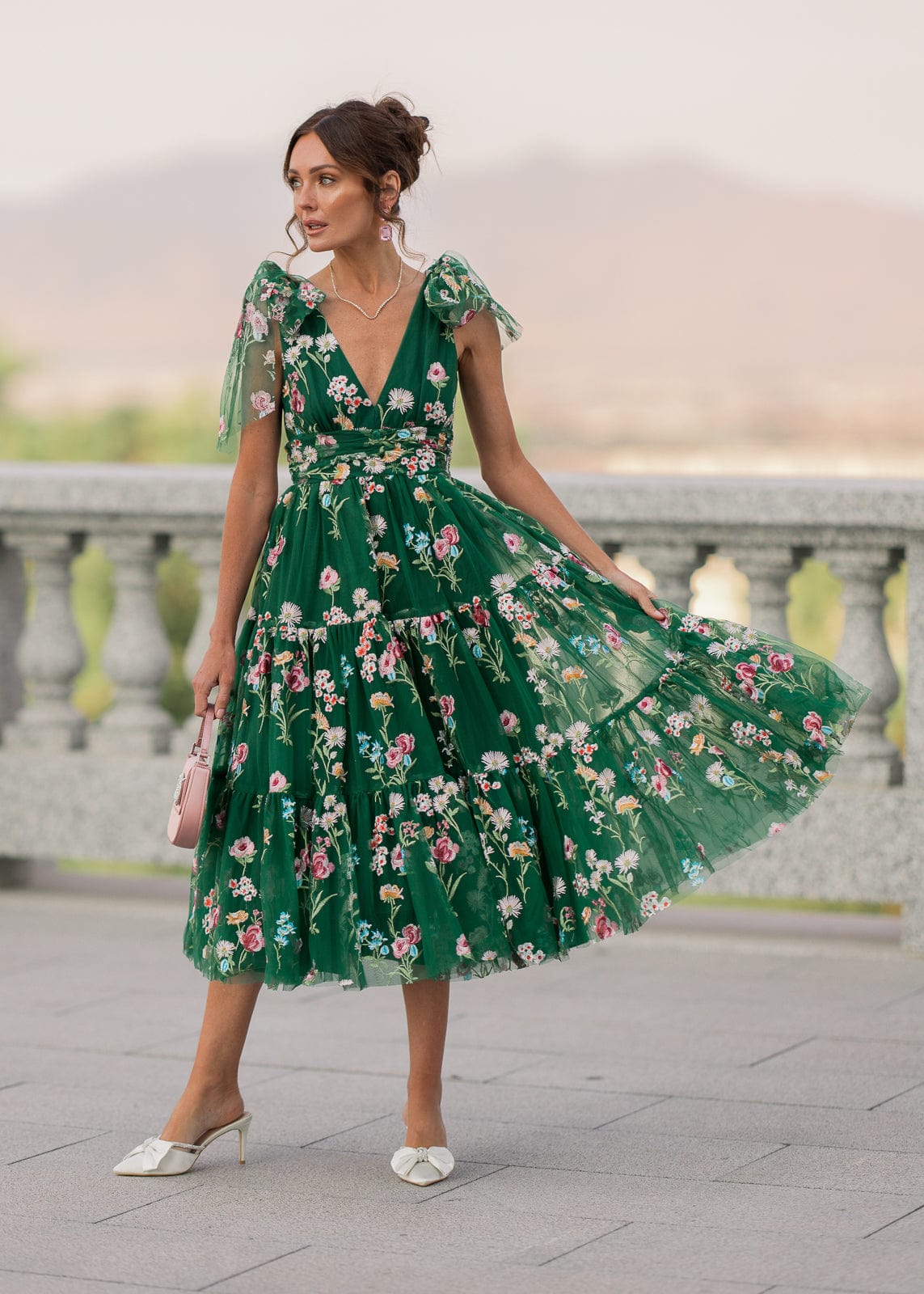 Margaret Floral Midi Dress Emerald