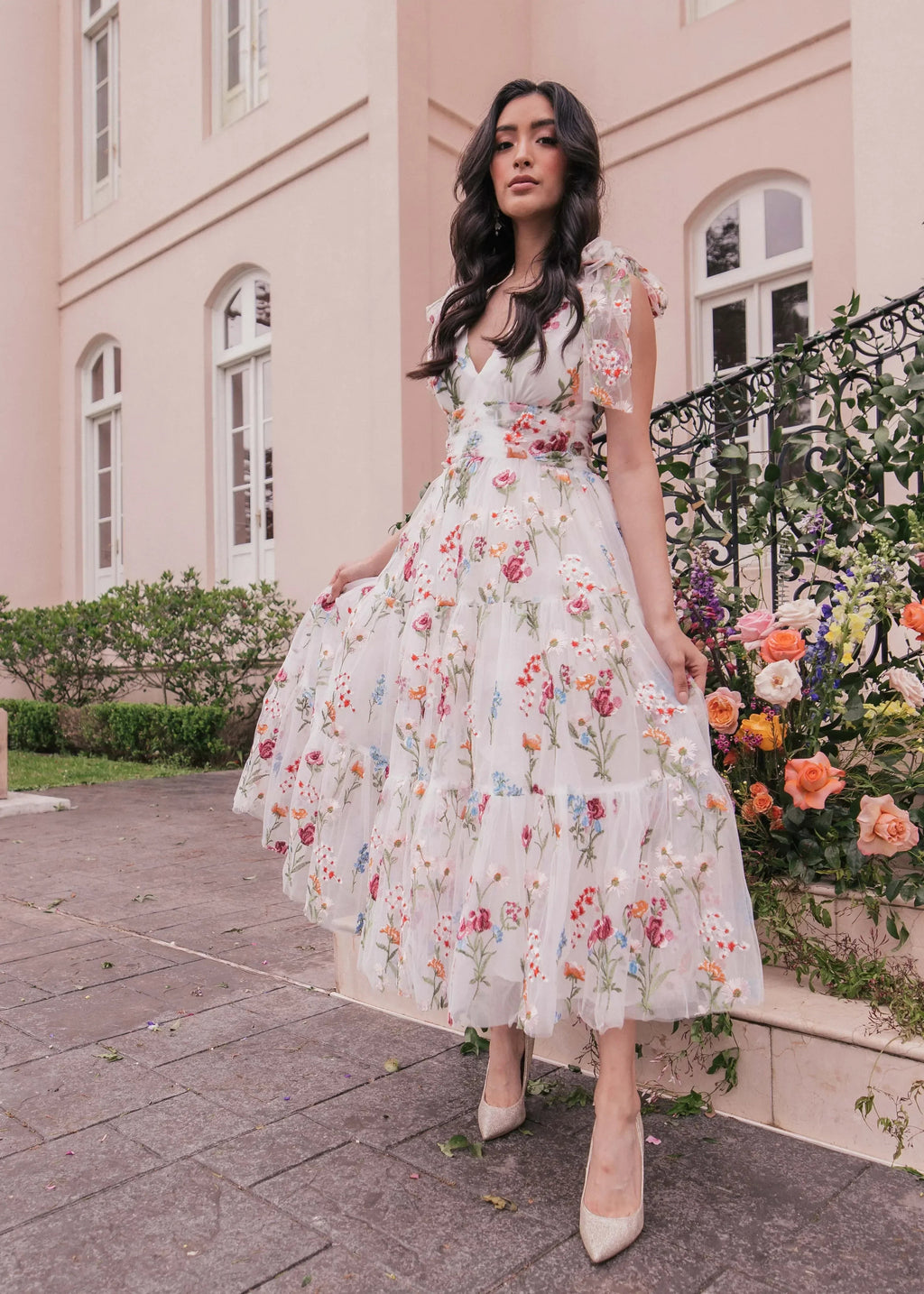 Margaret Floral Midi Dress White