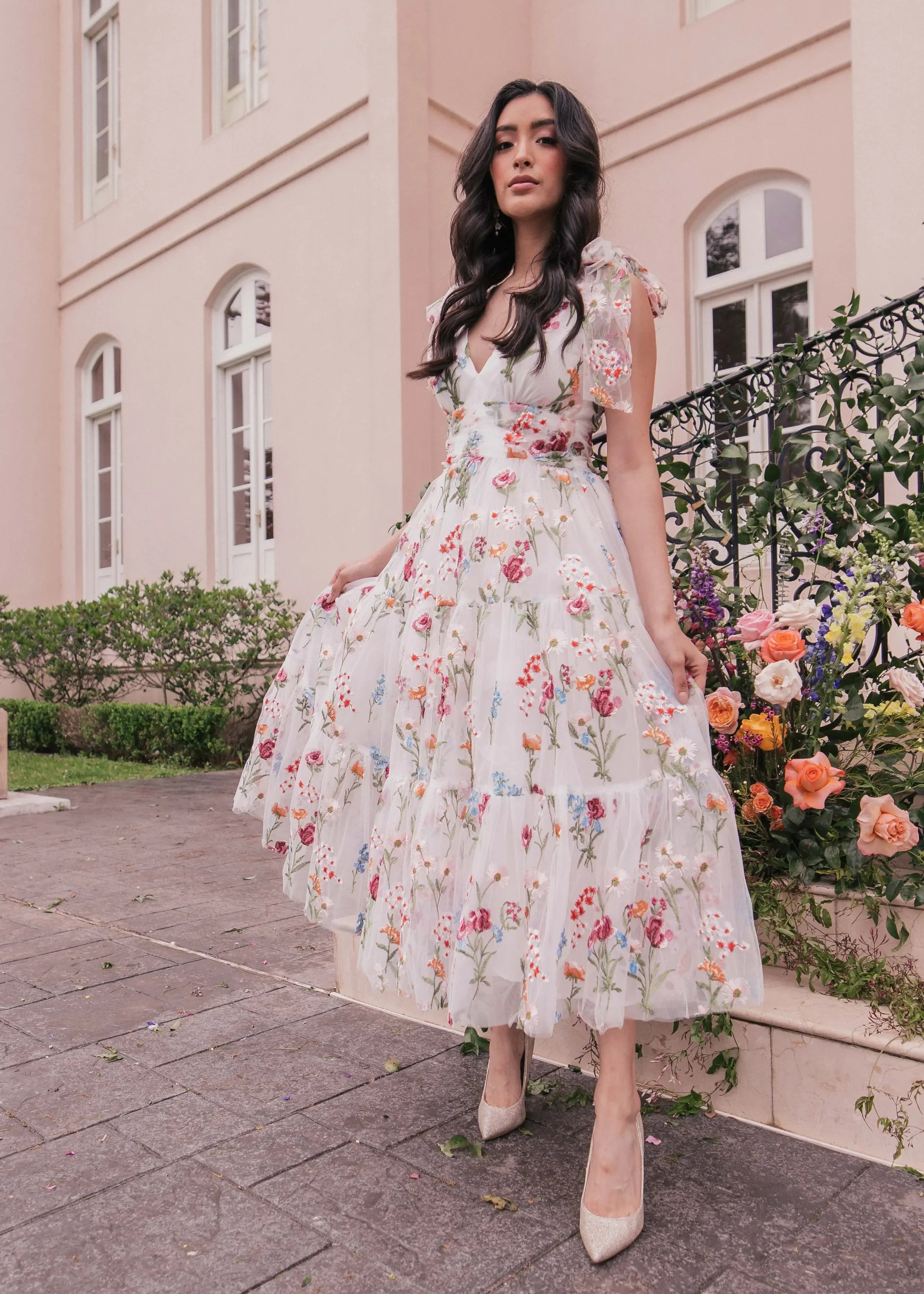 Margaret Floral Midi Dress White