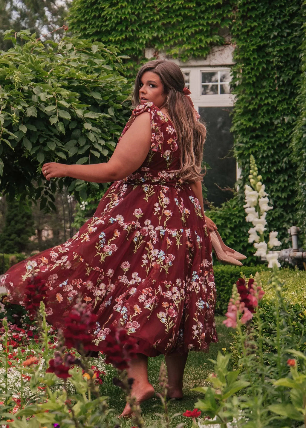 Margaret Floral Midi Dress Red