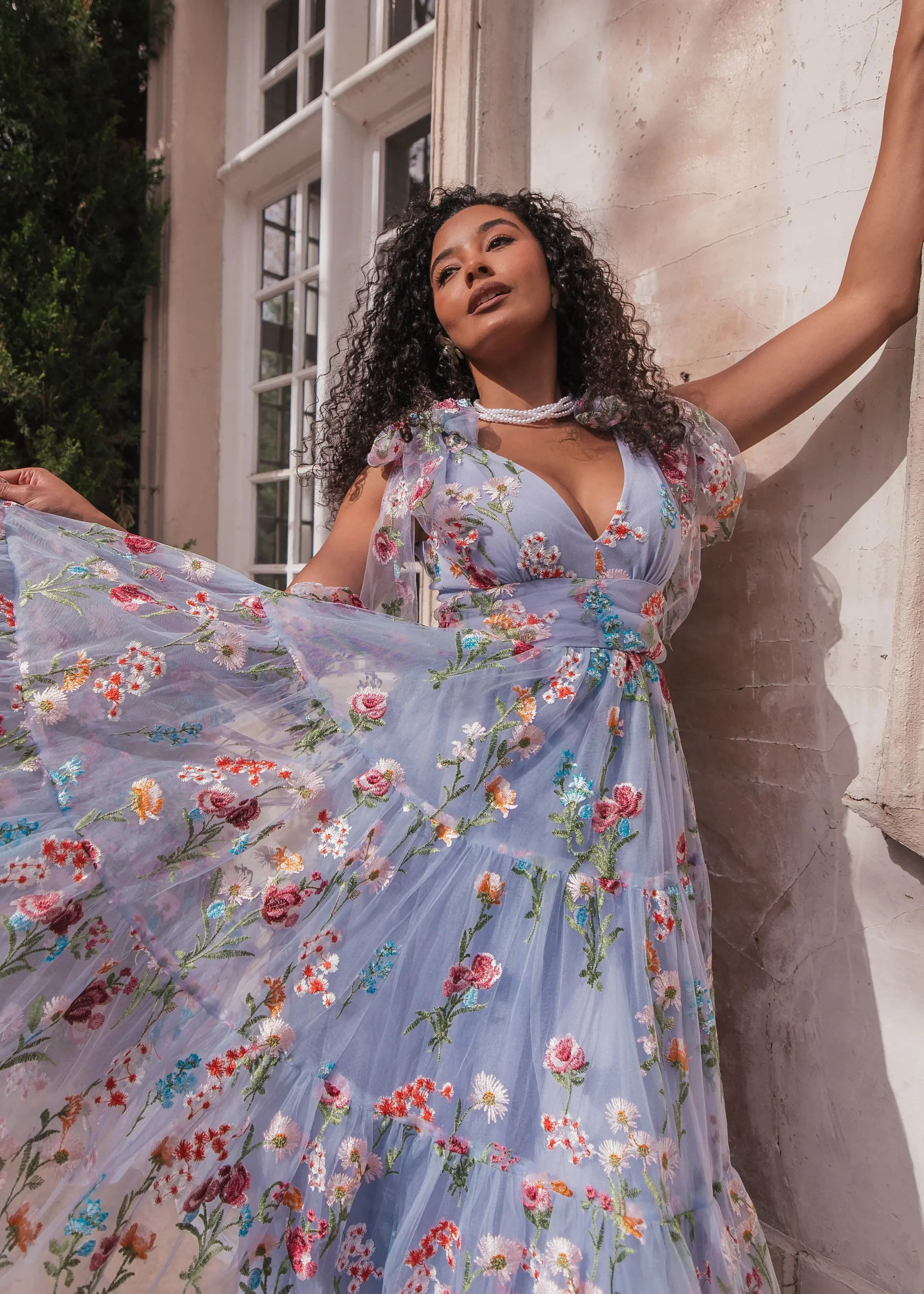 Margaret Floral Midi Dress Blue