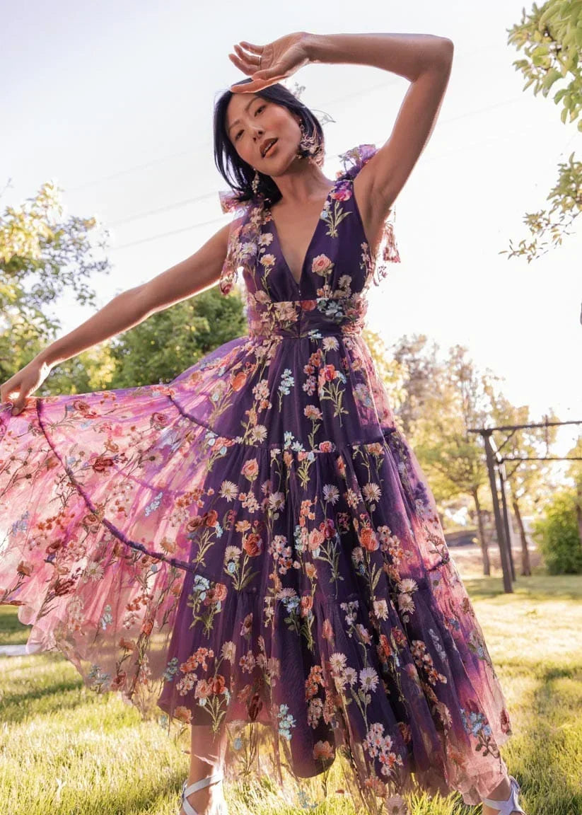 Margaret Floral Midi Dress Purple