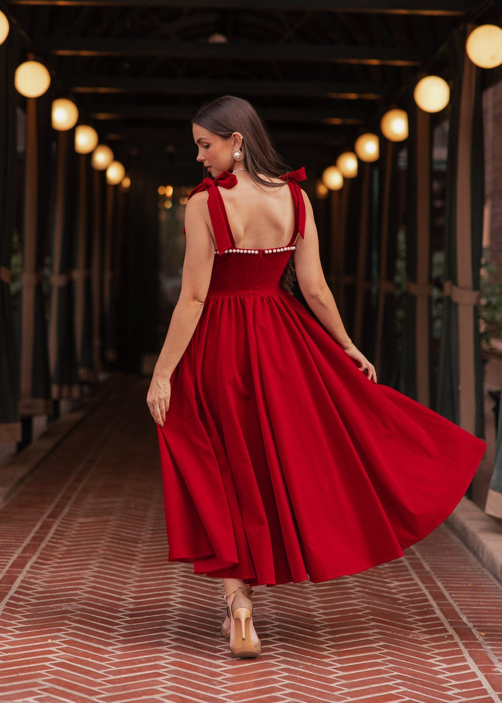 Mary Velvet Holiday Pearl Dress - Red