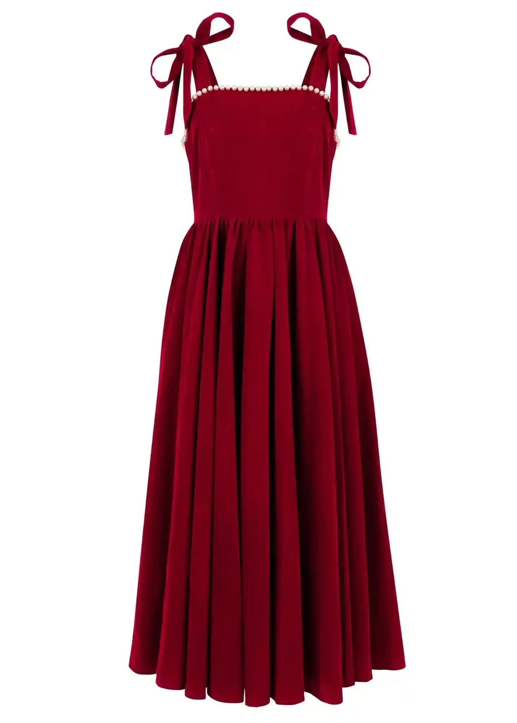 Mary Velvet Holiday Pearl Dress - Red