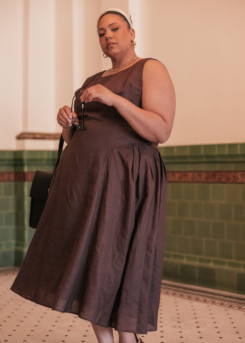 Miranda Midi Drop Waist Cotton Dress - Brown