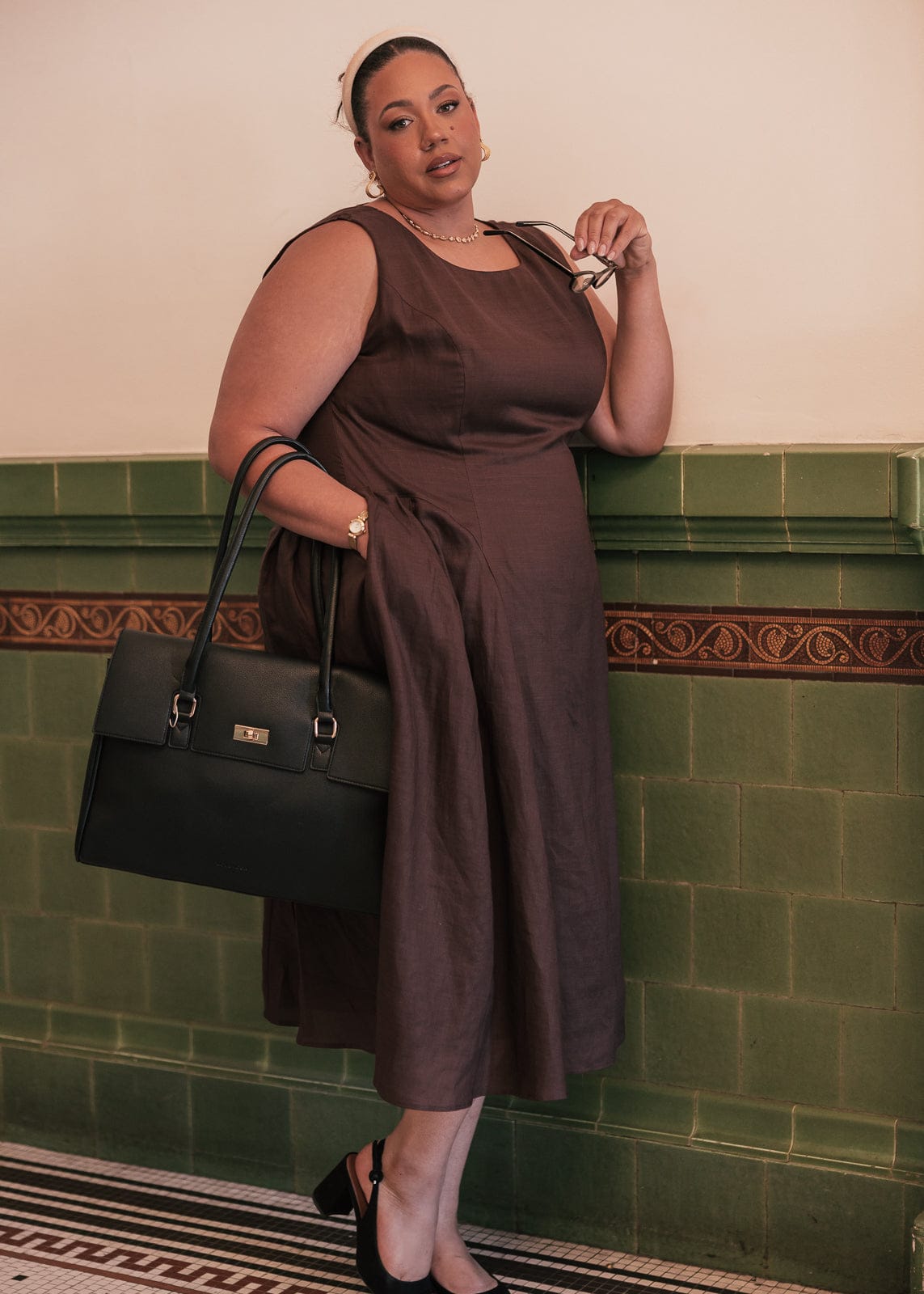 Miranda Midi Drop Waist Cotton Dress - Brown