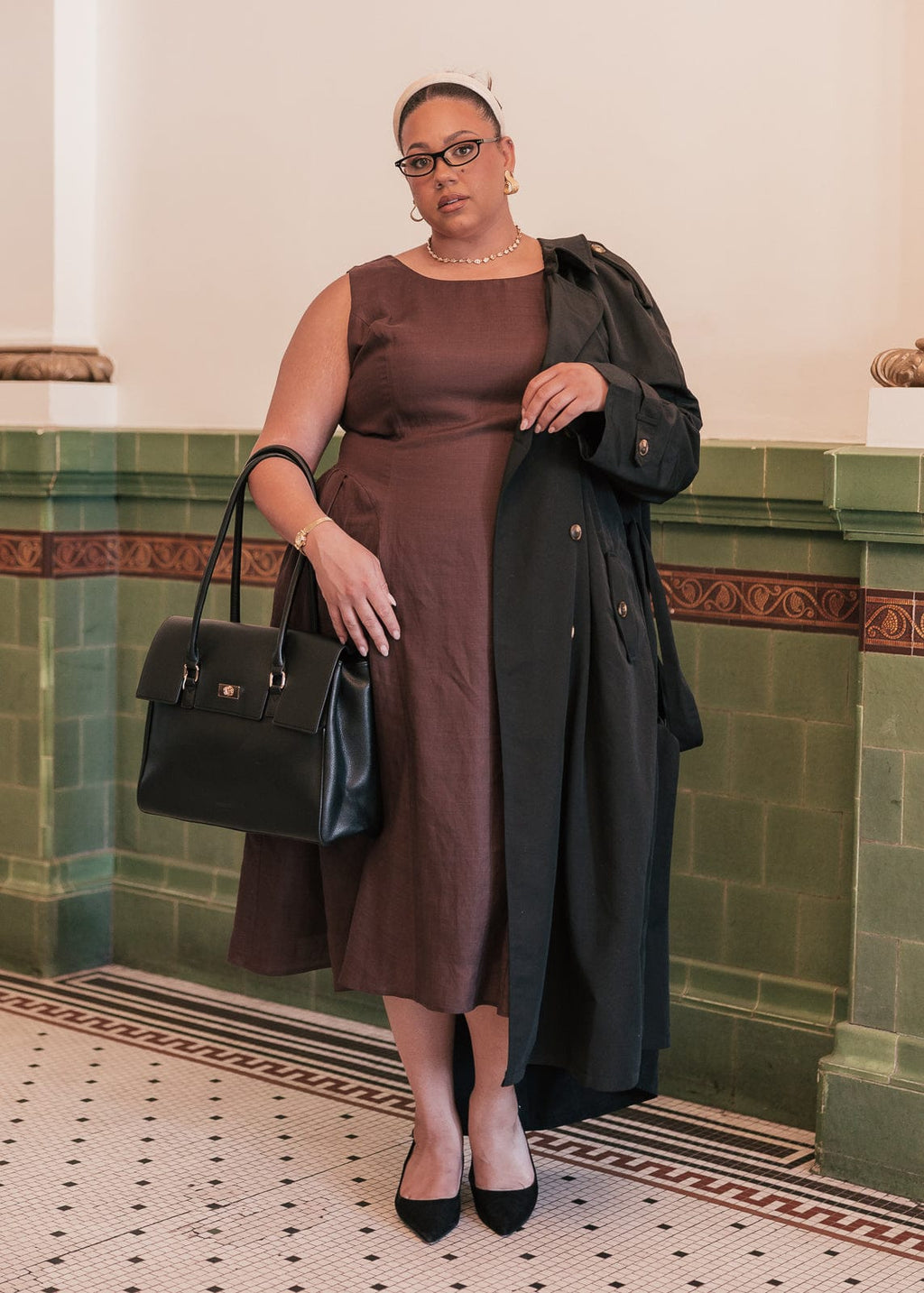 Miranda Midi Drop Waist Cotton Dress - Brown