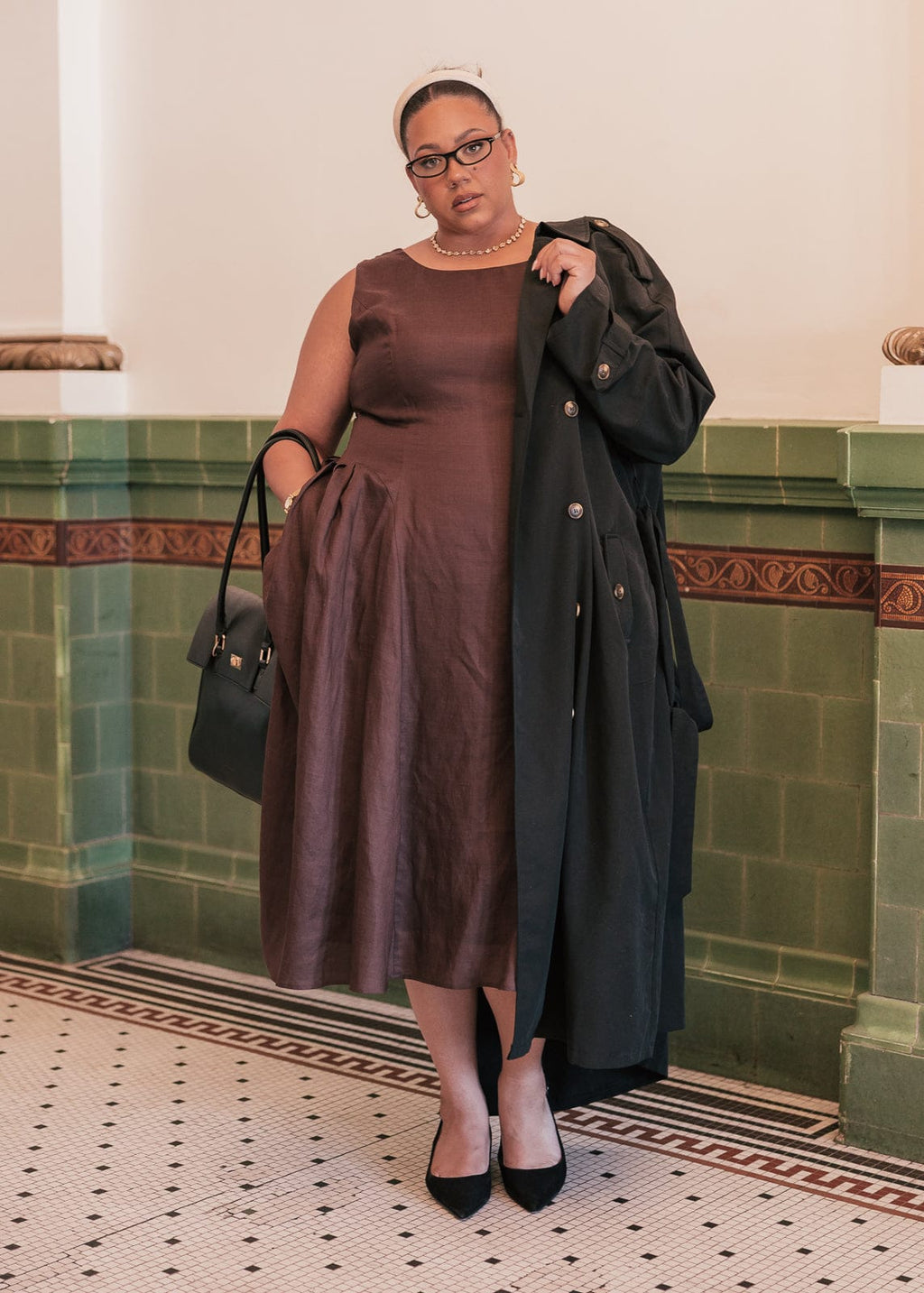 Miranda Midi Drop Waist Cotton Dress - Brown