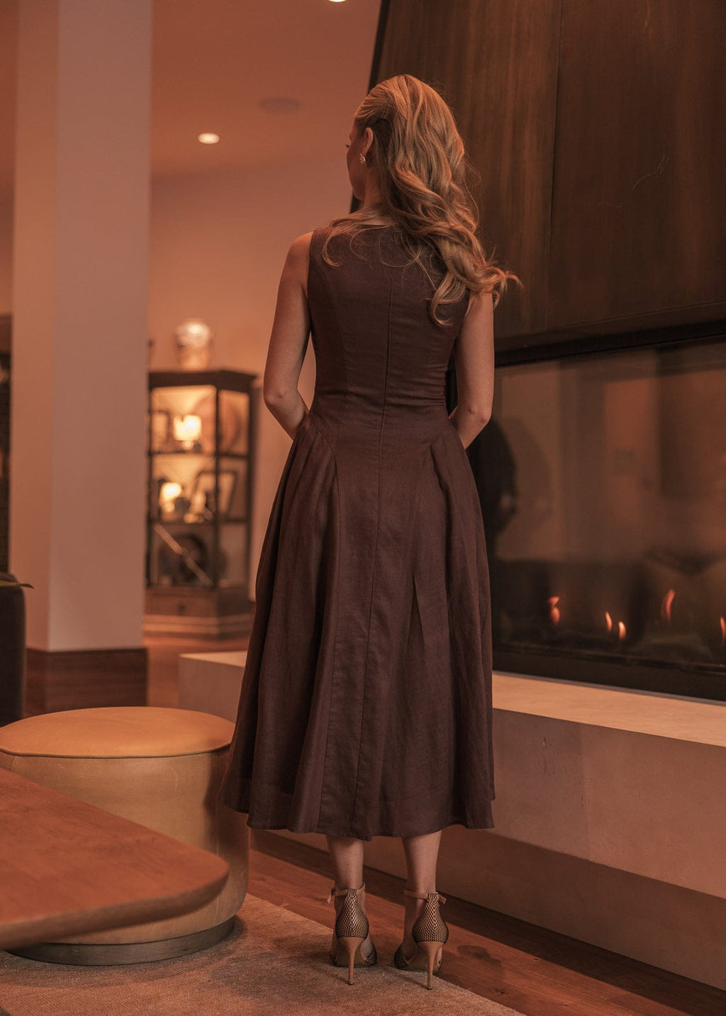 Miranda Midi Drop Waist Cotton Dress - Brown