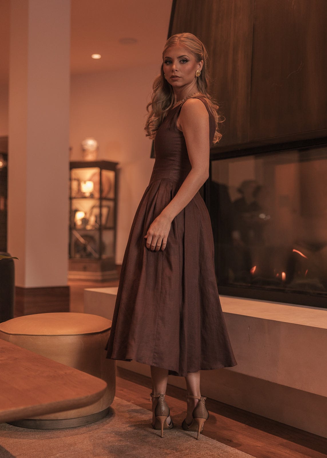 Miranda Midi Drop Waist Cotton Dress - Brown