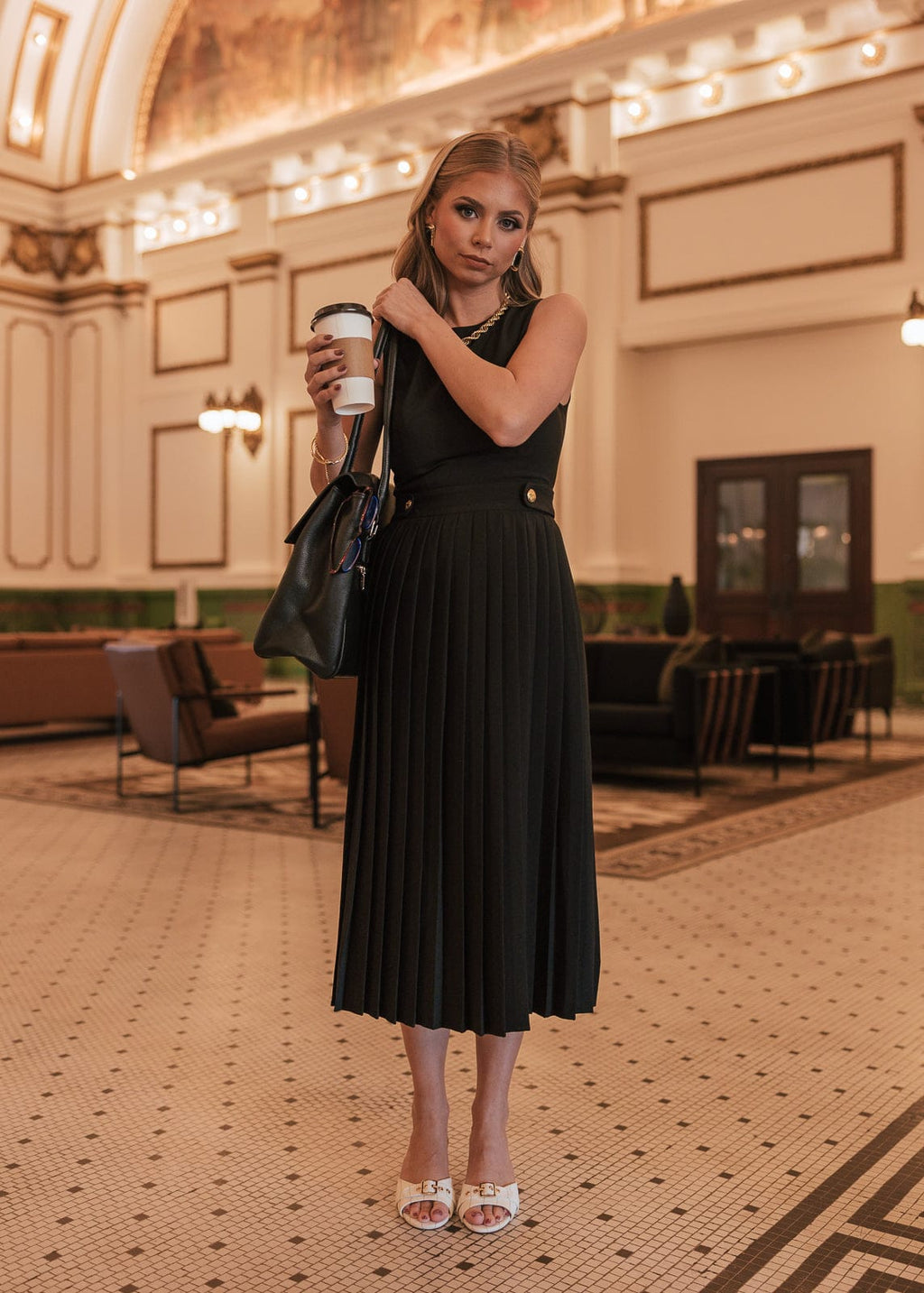 Presley Pleated Pencil Dress - Black