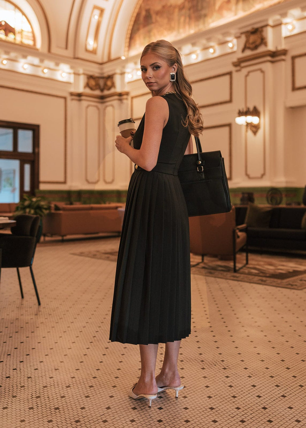 Presley Pleated Pencil Dress - Black