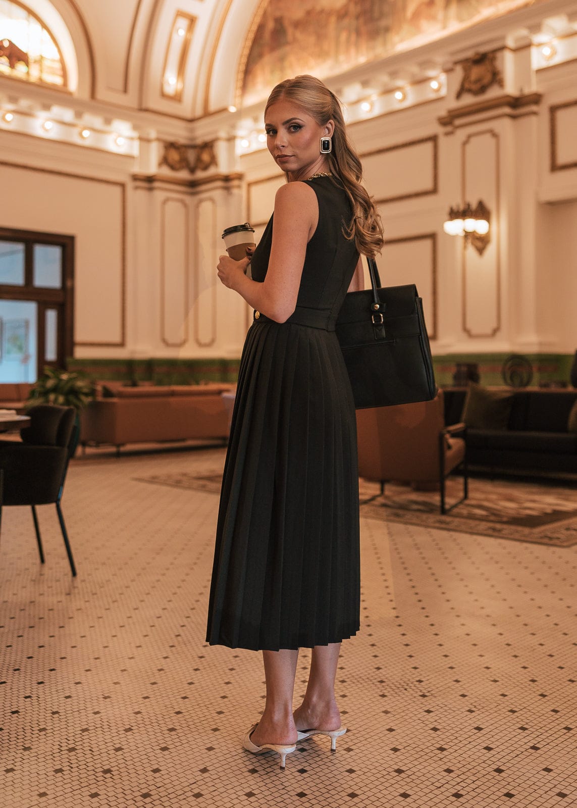 Presley Pleated Pencil Dress - Black