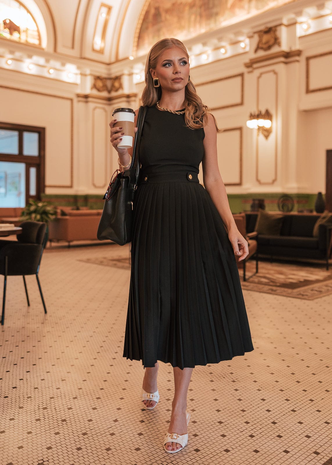 Presley Pleated Pencil Dress - Black