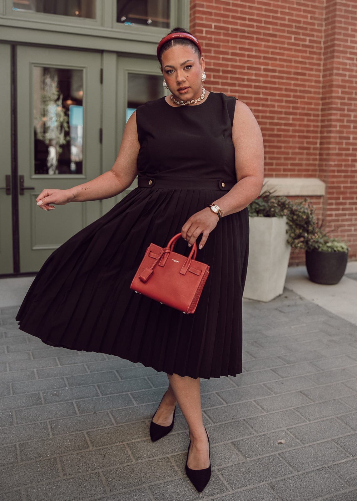 Presley Pleated Pencil Dress - Black