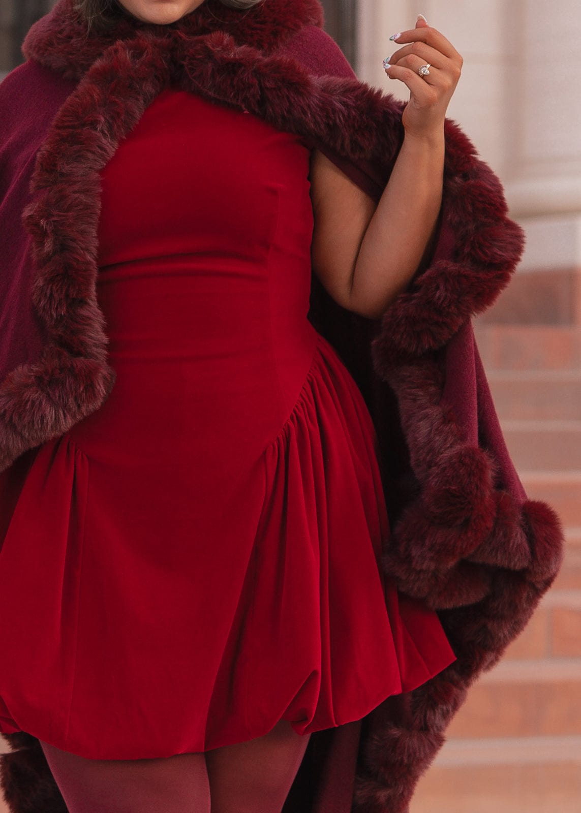 Scarlett Mini Velvet Drop Waist Dress - Red