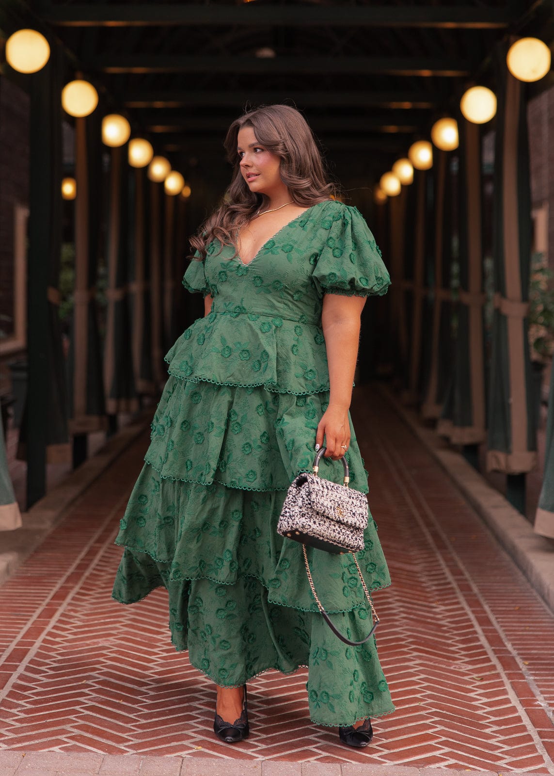 Sloane Puff Sleeve Tiered Cotton Floral V-Neck Maxi Dress - Green