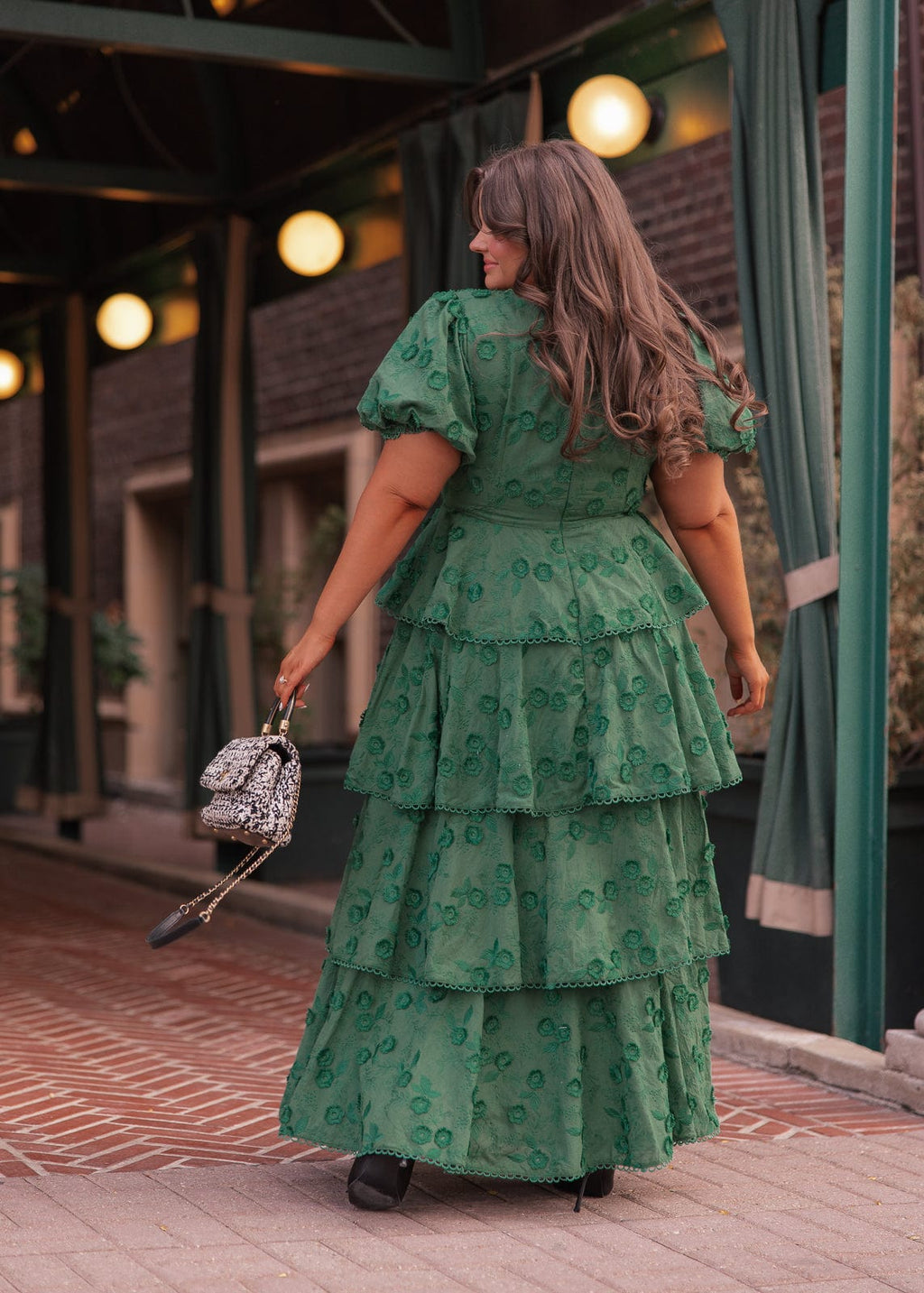 Sloane Puff Sleeve Tiered Cotton Floral V-Neck Maxi Dress - Green