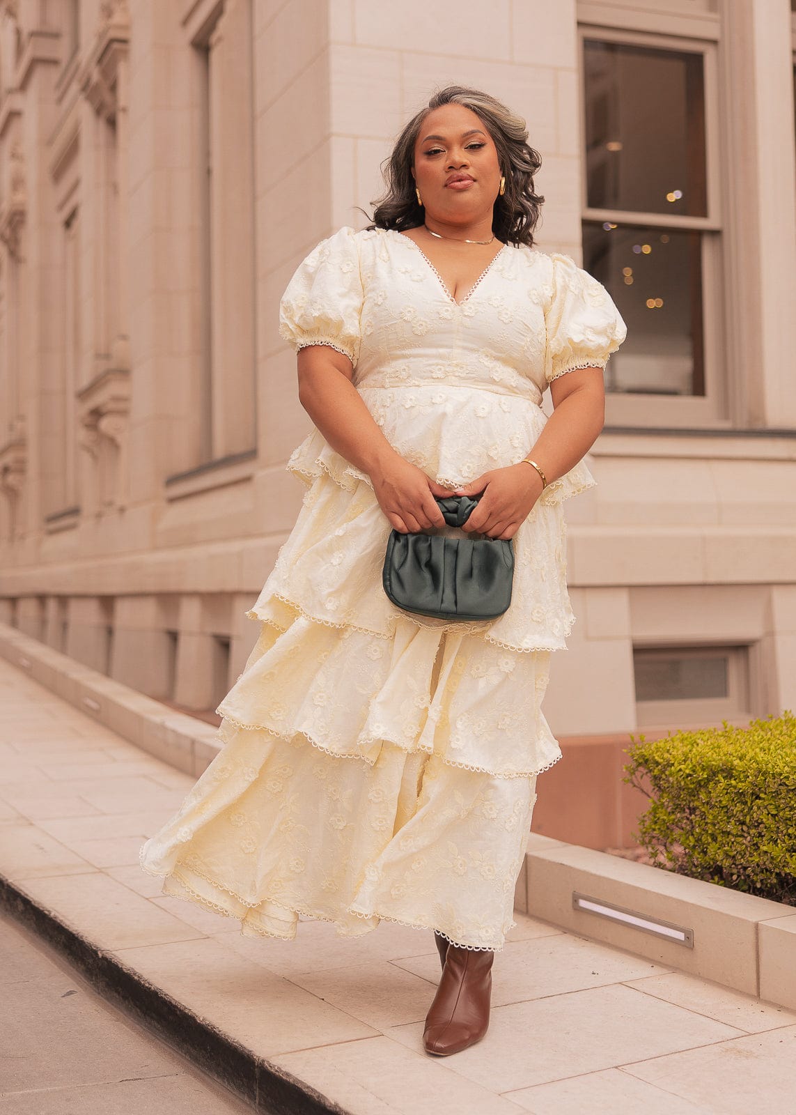 Sloane Puff Sleeve Tiered Cotton Floral V-Neck Maxi Dress - Cream