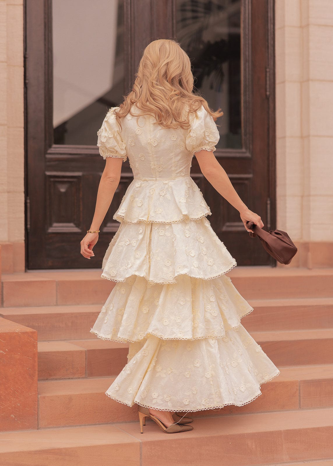 Sloane Puff Sleeve Tiered Cotton Floral V-Neck Maxi Dress - Cream