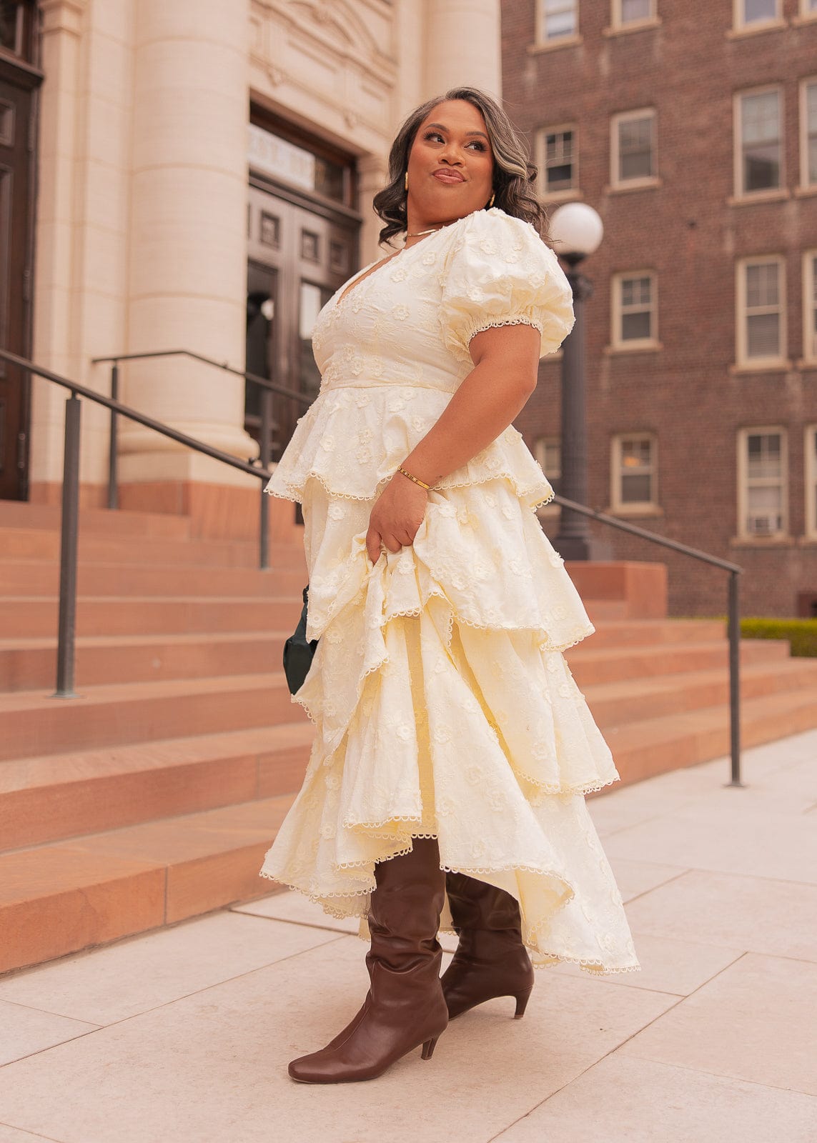 Sloane Puff Sleeve Tiered Cotton Floral V-Neck Maxi Dress - Cream