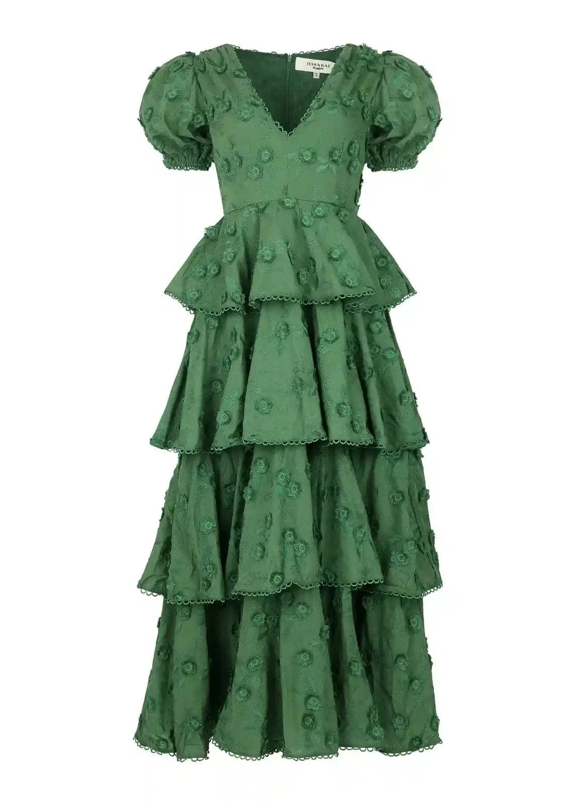 Sloane Puff Sleeve Tiered Cotton Floral V-Neck Maxi Dress - Green