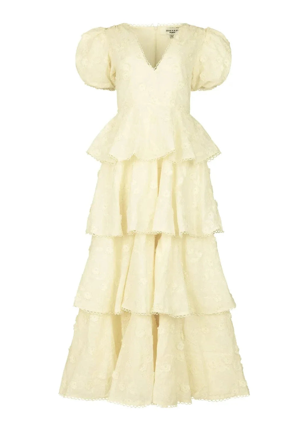 Sloane Puff Sleeve Tiered Cotton Floral V-Neck Maxi Dress - Cream