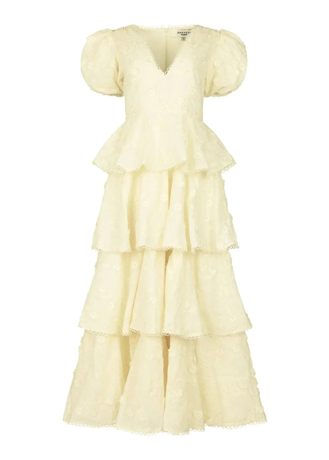 Sloane Puff Sleeve Tiered Cotton Floral V-Neck Maxi Dress - Cream