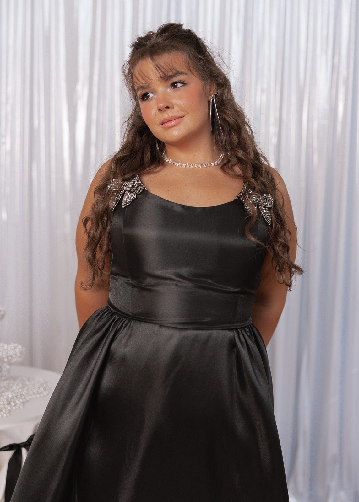 Spencer Bow-Detail Corset Knee Length Dress - Black