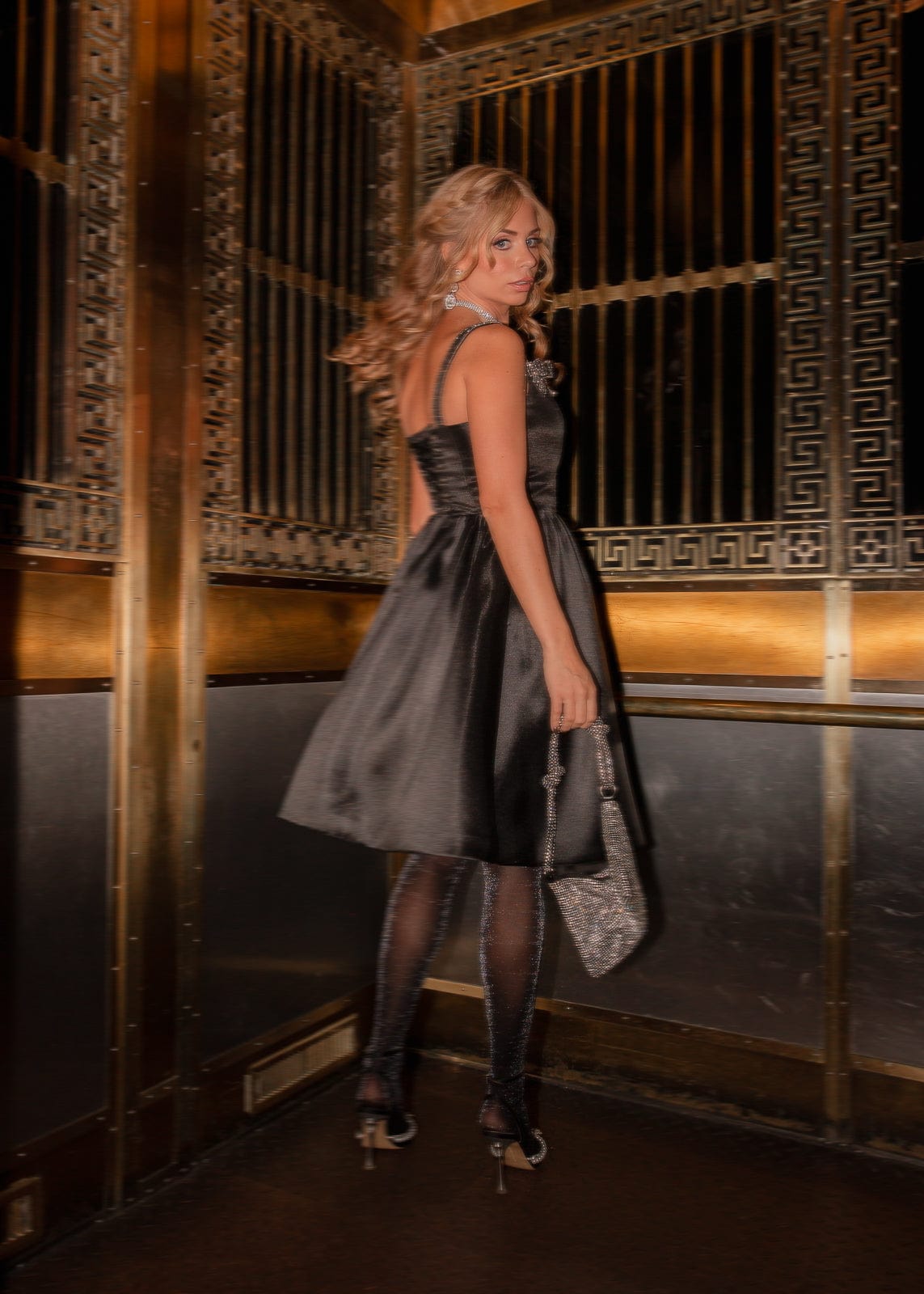 Spencer Bow-Detail Corset Knee Length Dress - Black