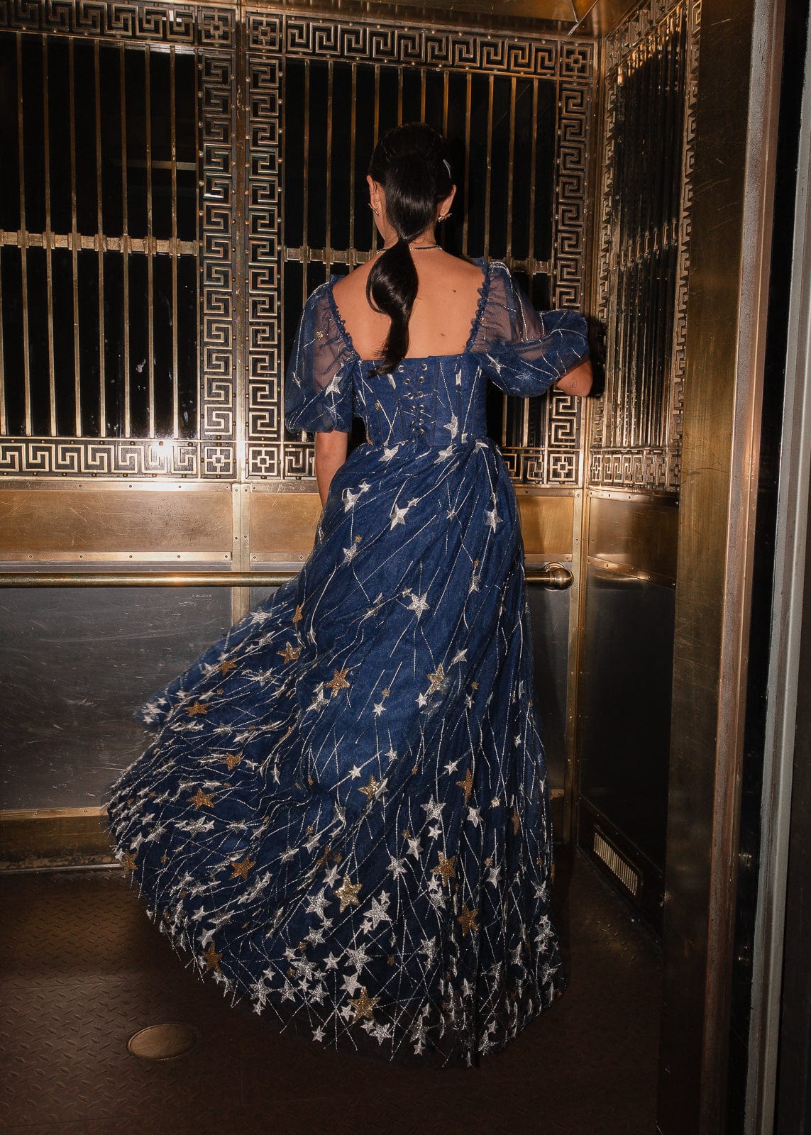 Starla Star Print Corset Maxi Dress - Navy