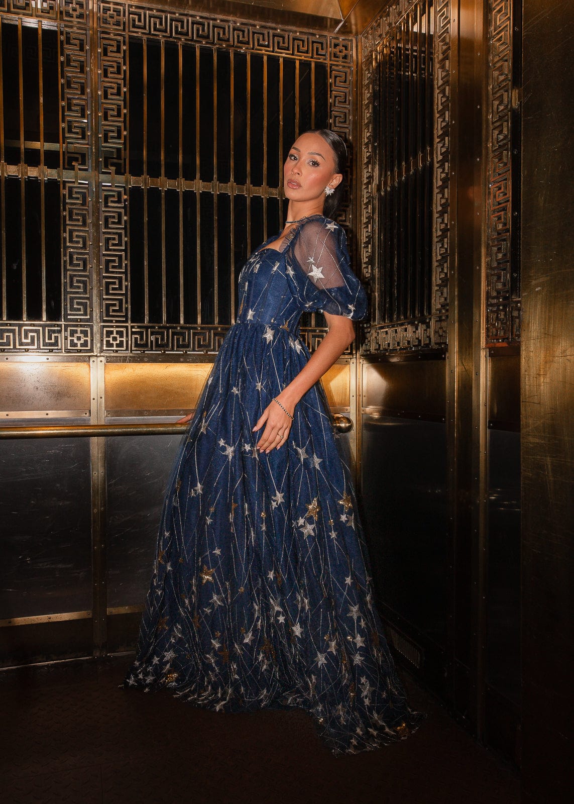 Starla Star Print Corset Maxi Dress - Navy