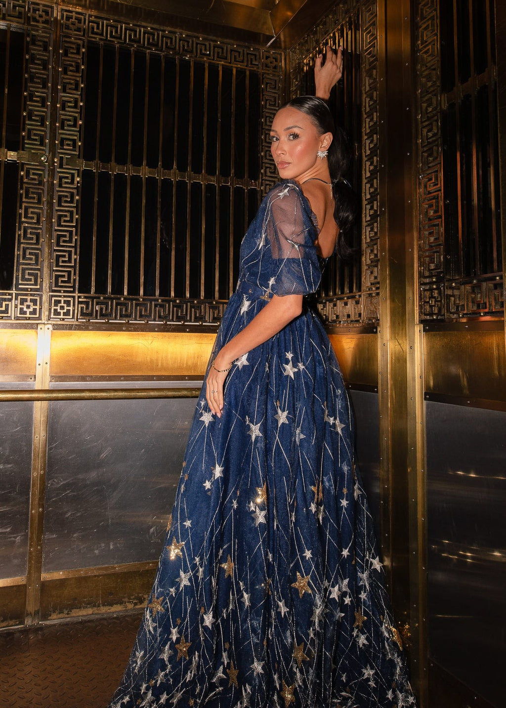 Starla Star Print Corset Maxi Dress - Navy