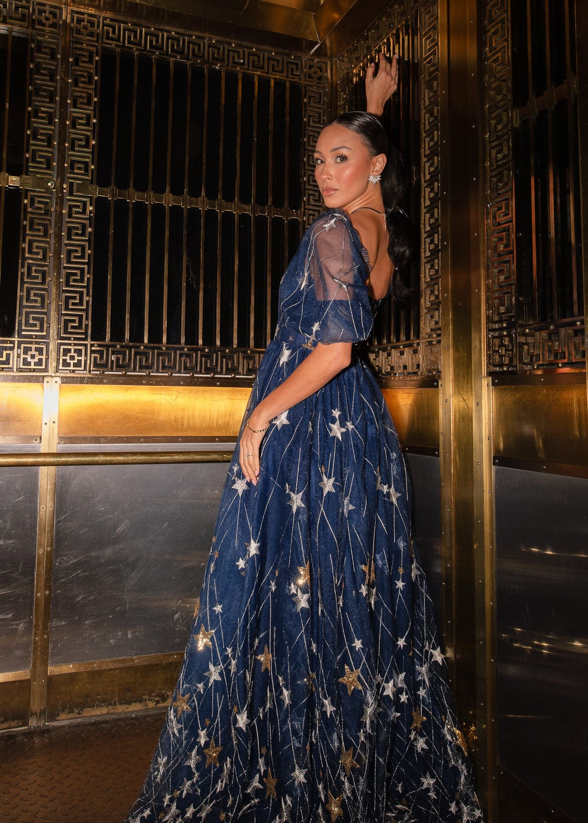 Starla Star Print Corset Maxi Dress - Navy