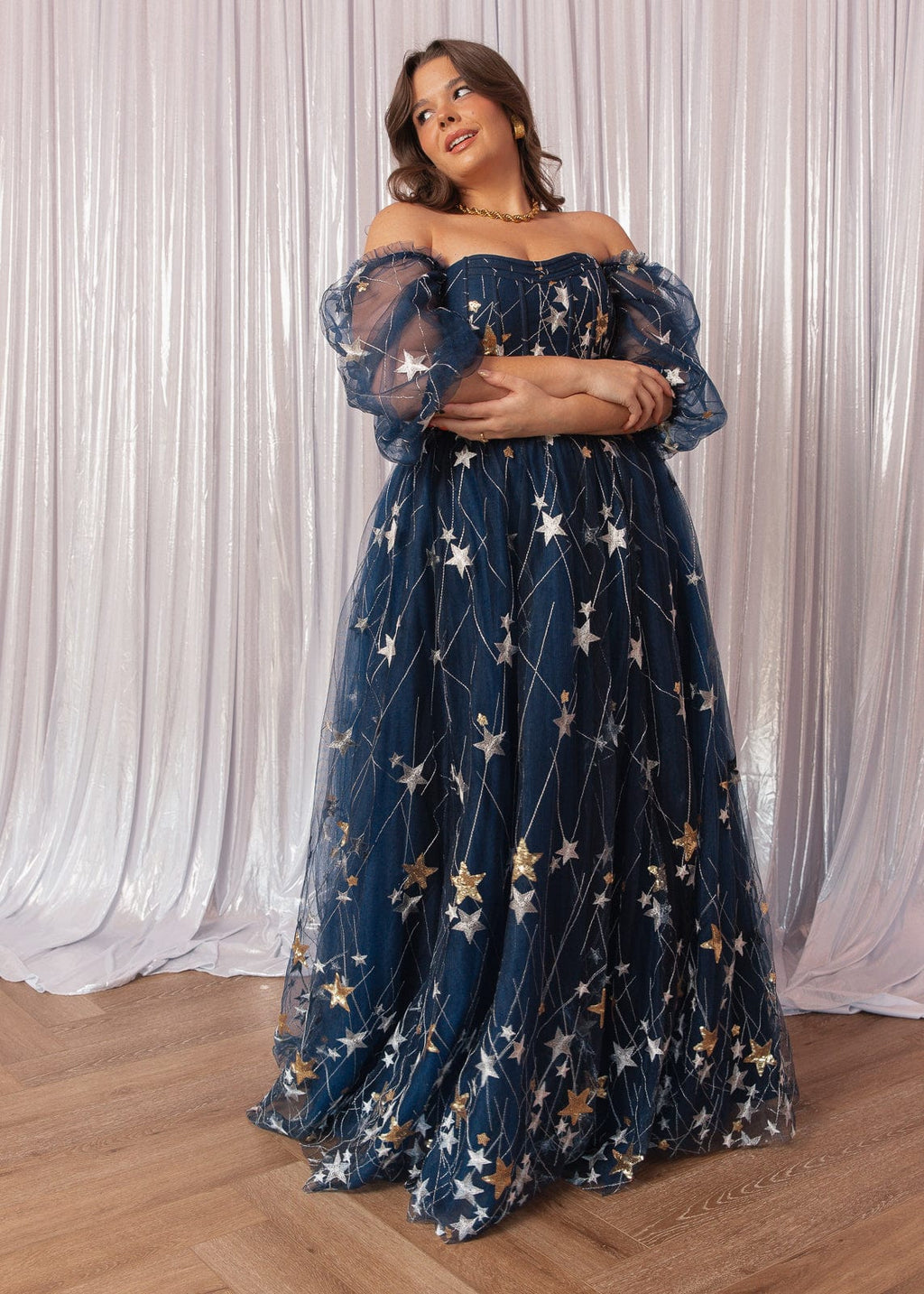 Starla Star Print Corset Maxi Dress - Navy