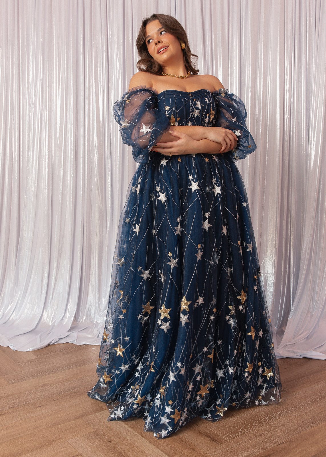 Starla Star Print Corset Maxi Dress - Navy