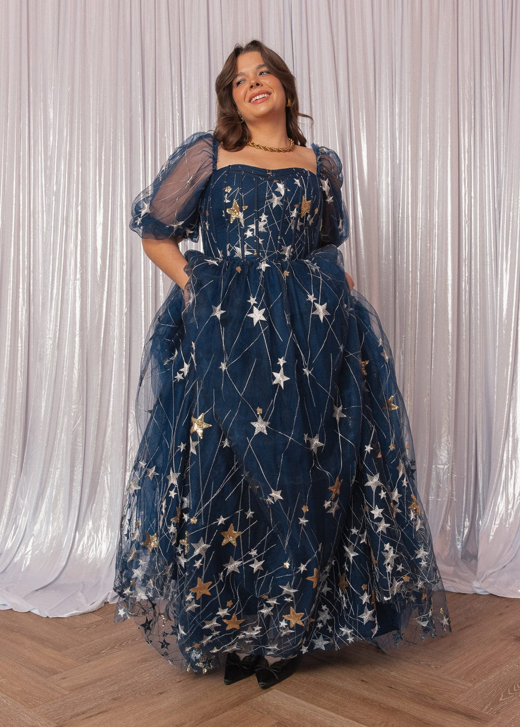 Starla Star Print Corset Maxi Dress - Navy