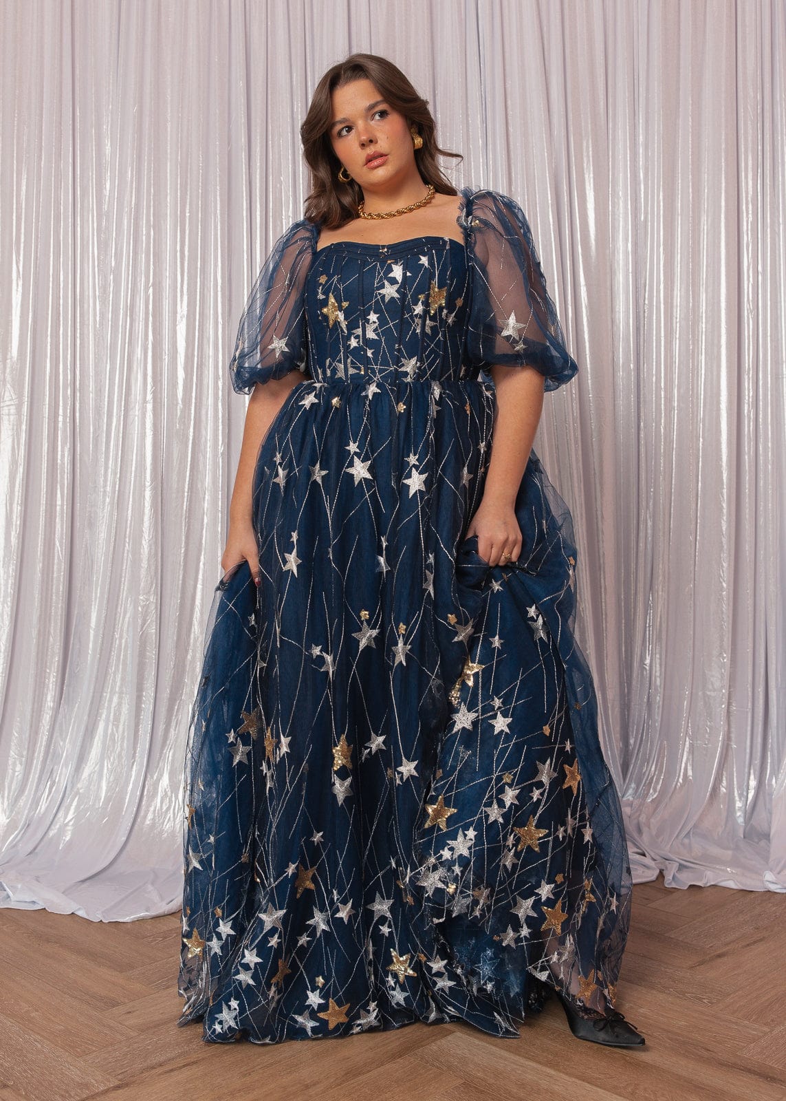 Starla Star Print Corset Maxi Dress - Navy