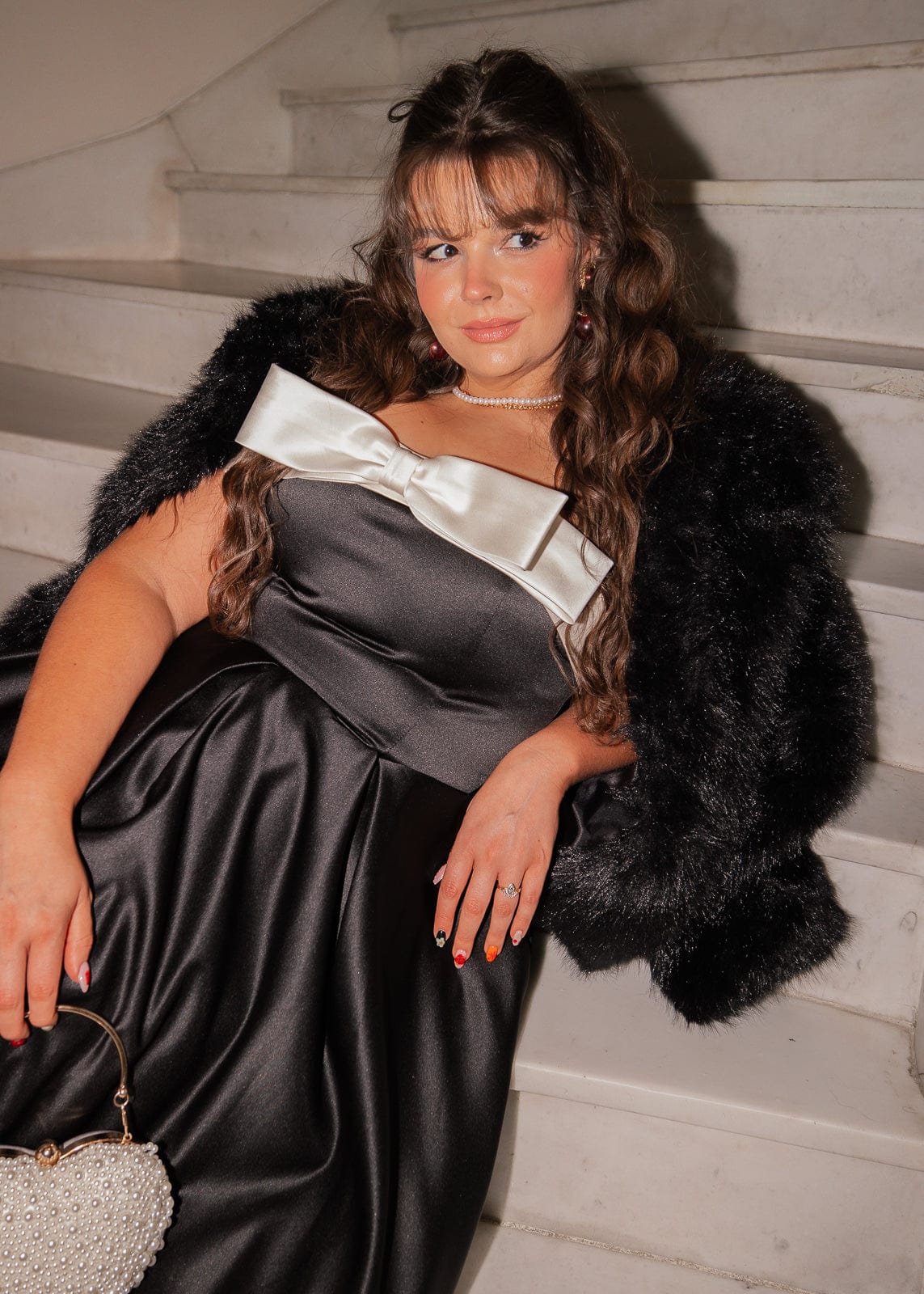 Sutton Satin Bow Strapless Dress - Black