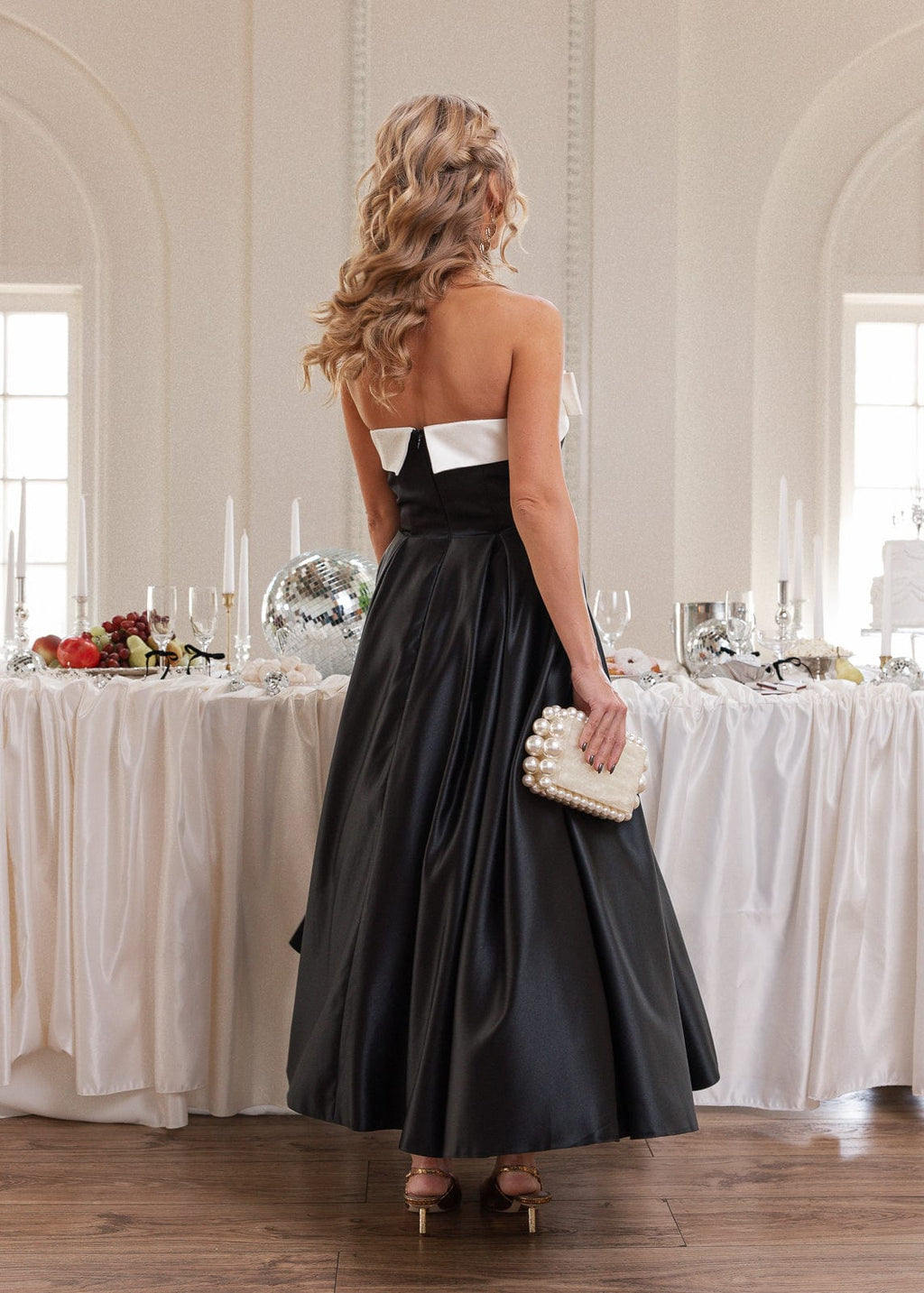 Sutton Satin Bow Strapless Dress - Black