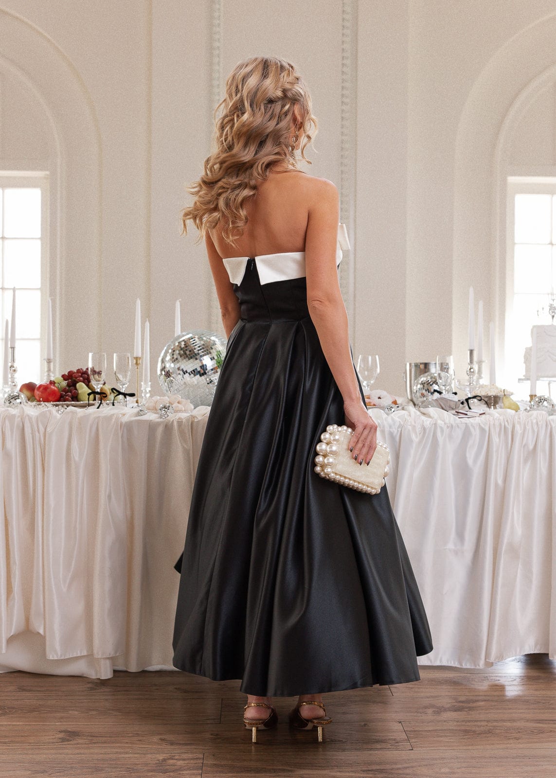 Sutton Satin Bow Strapless Dress - Black