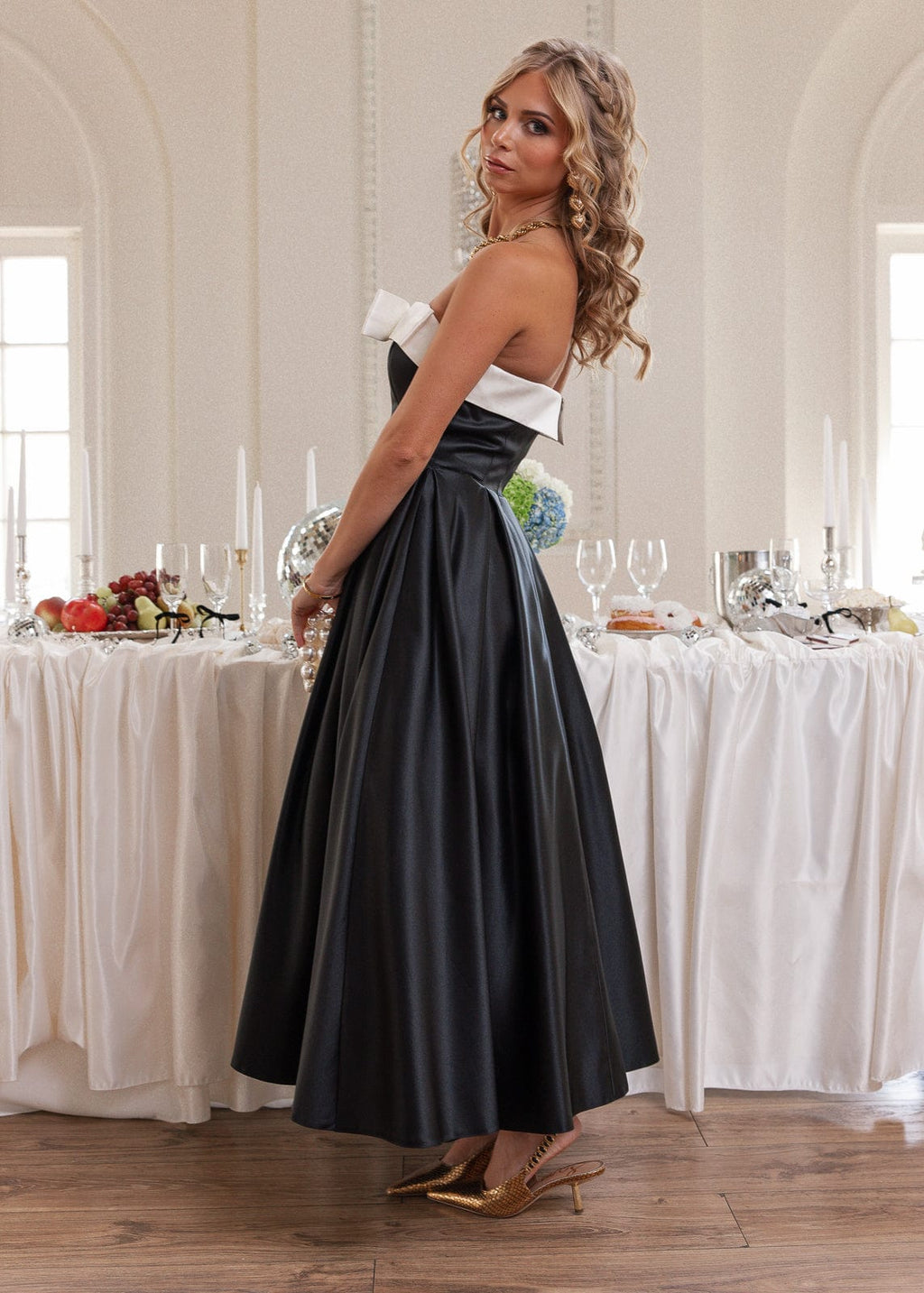 Sutton Satin Bow Strapless Dress - Black