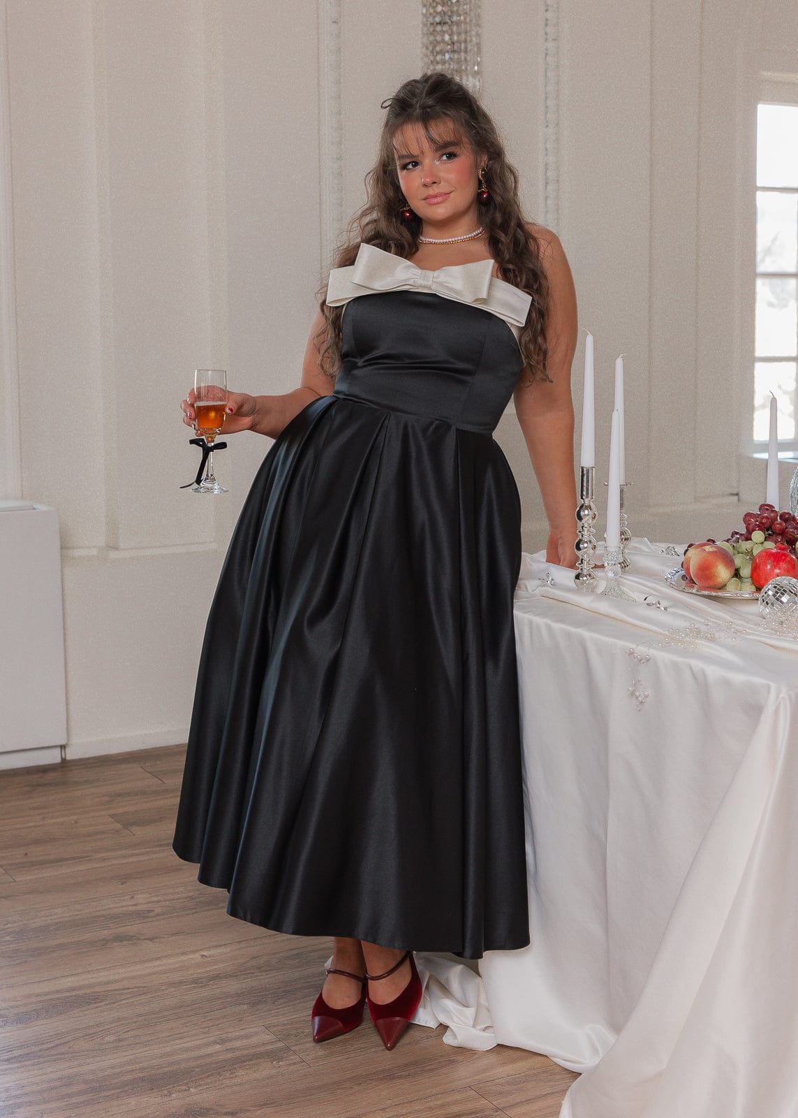 Sutton Satin Bow Strapless Dress - Black
