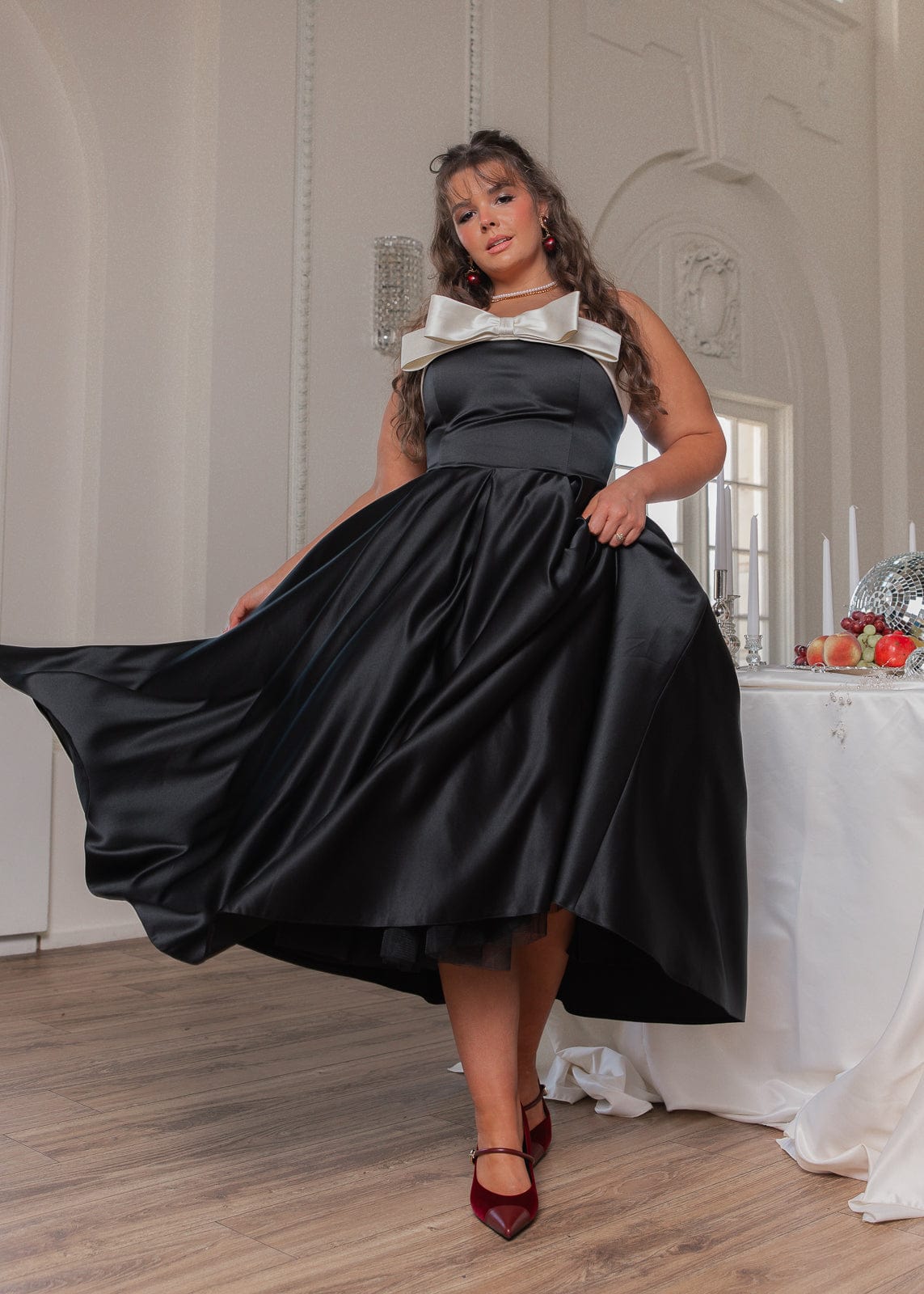 Sutton Satin Bow Strapless Dress - Black