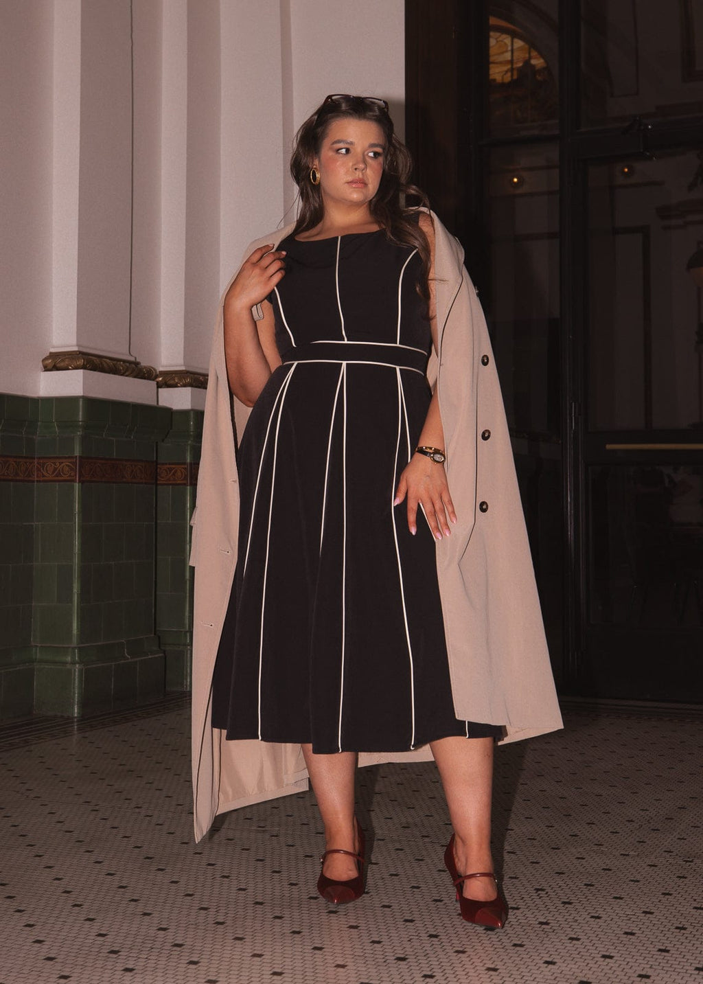 Vivienne Box Pleat Dress - Black