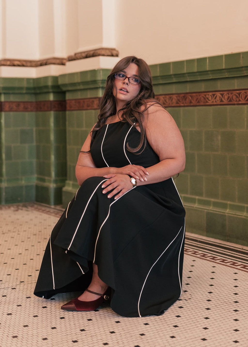 Vivienne Box Pleat Dress - Black